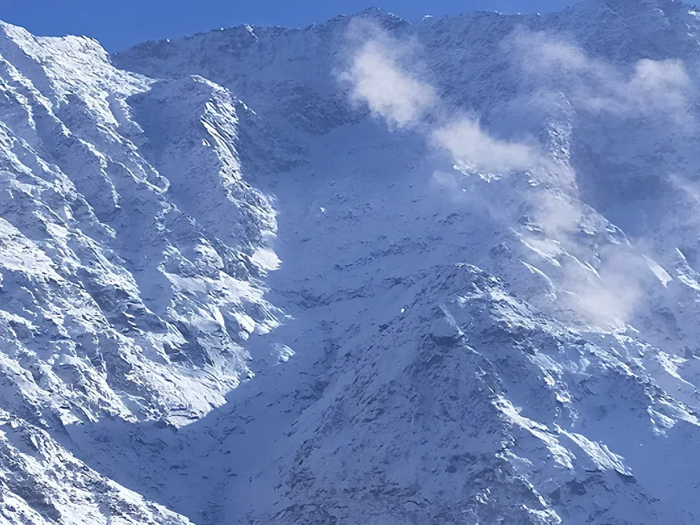 The sheer snow face of the Dhauladhar in winter