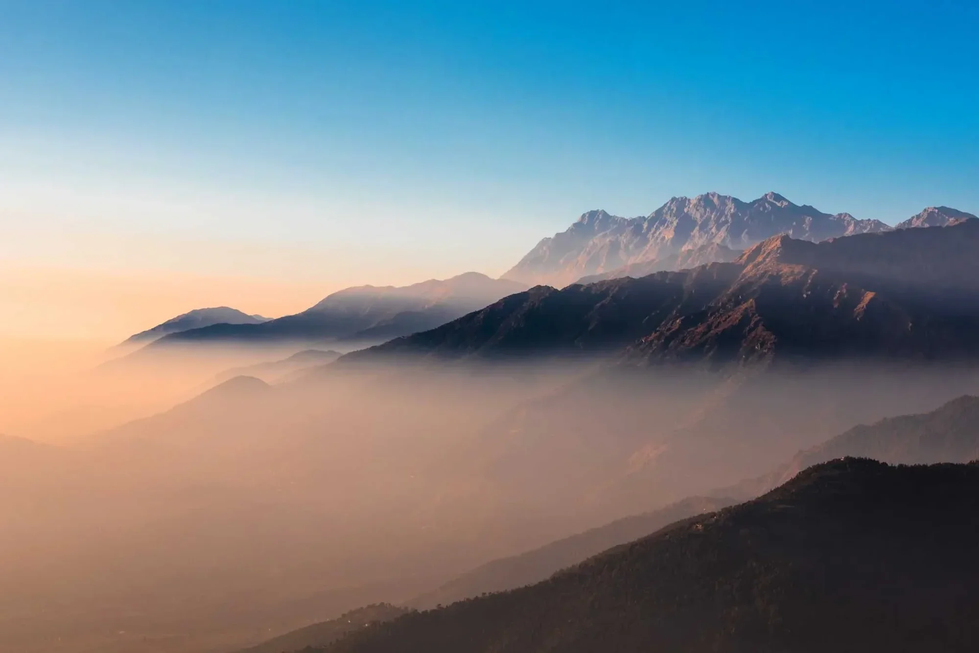 A guide above the Kangra Valley at golden hour